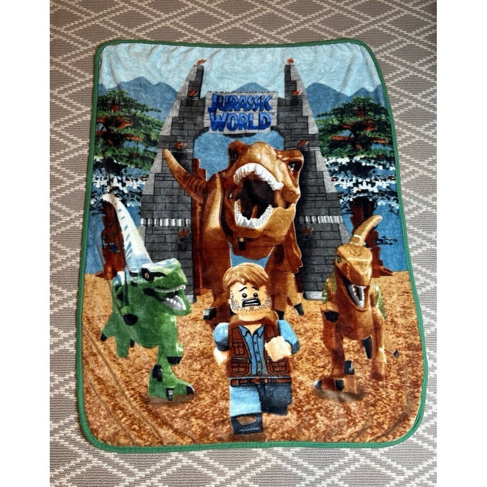 LEGO Jurassic World Plush Throw Blanket Kids Fleece Owen Grady Dinosaur T-Rex